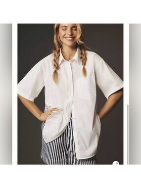 Anthropologie Maeve The Bennet Short Sleeve Buttondown Shirt Size M